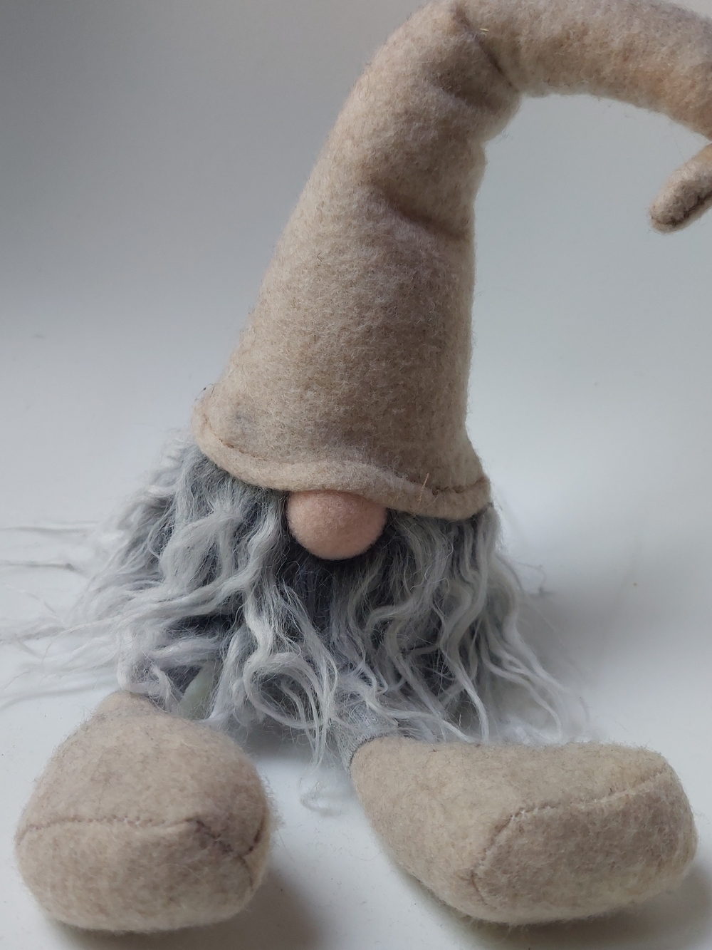 Beige Felt Gnome Décor with Gray Beard